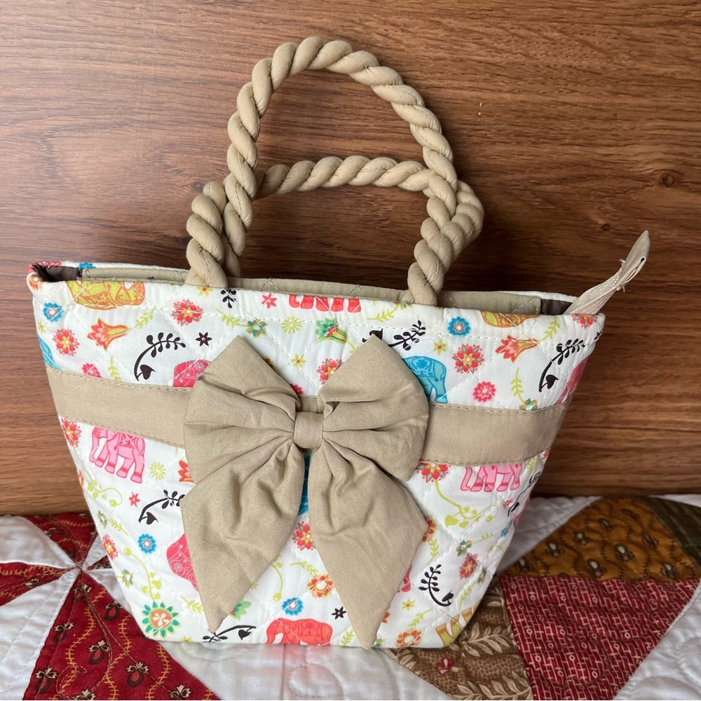 NaRaYa Small Elephant Print Bag w/Bow